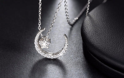 Unique Sterling Silver Moon Necklace with Austrian Crystal